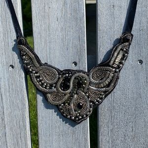 Collar necklace, silver and black beads